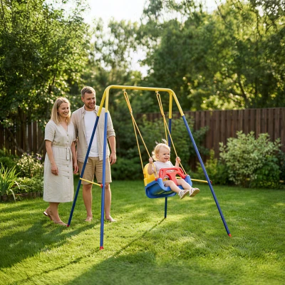 AIYAPLAY Estructura de Columpio Infantil Plegable con 2 Ganchos 4 Estacas Resistente para 50 kg Forma A 128x155x157 cm Azul