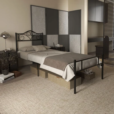 HOMCOM Eenpersoonsbedframe van staal met geïntegreerde latten, hoofdeinde en voeteneinde, 90x200cm