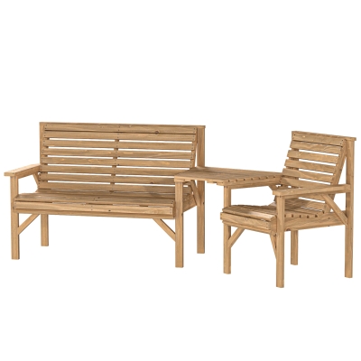Outsunny Ensemble Balcon 3pcs Chaise Banc Table Bois Naturel