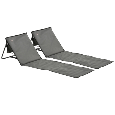 Outsunny Set of 2 Foldable Garden Beach Chair Mat, Outdoor Sun Lounger Seats with Adjustable Back, Magazine Pocket, Carry Bag