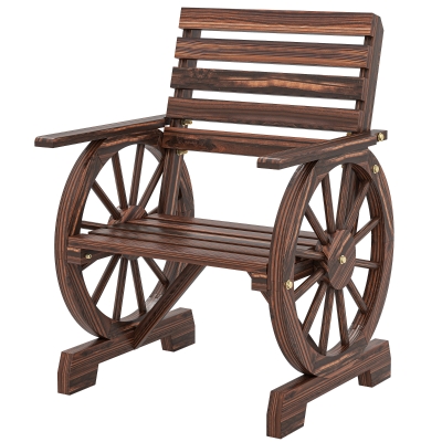 Outsunny Fauteuil Bois Style Campagne Design Roue Carbonisé