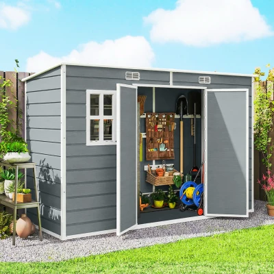 Outsunny Resin Garden Shed Lockable Doors Grey 10x4 ft