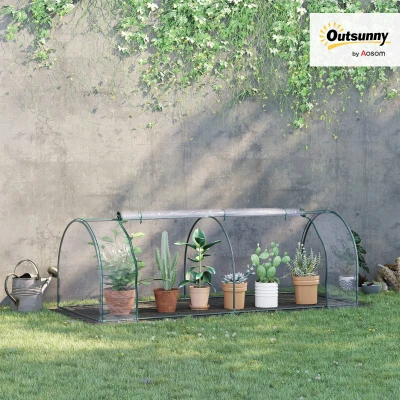 Outsunny Tunnel Greenhouse Green Grow House for Garden Outdoor, Steel Frame, PVC Cover, Transparent, 250 x 100 x 80cm