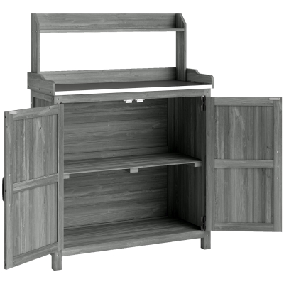 Outsunny Wooden Potting Bench Table with Cabinet Storage Outdoor