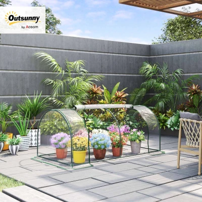 Outsunny Small Tunnel Greenhouse, Green Grow House for Outdoor Garden, Steel Frame, Transparent, 200 x 100 x 80cm
