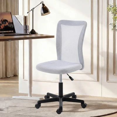 Vinsetto Mesh Office Chair Armless Swivel Executive Computer Desk Chair Adjustable Height Wheels White