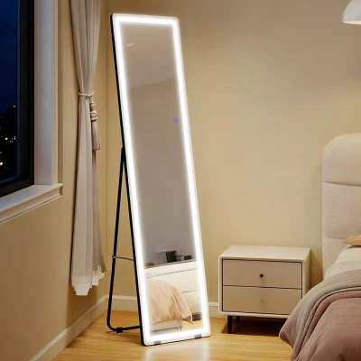 HOMCOM 2 in 1 Standspiegel mit LED-Licht, freistehend, Aluminium, einstellbares Licht, 40 cm x 37 cm x 157,5 cm