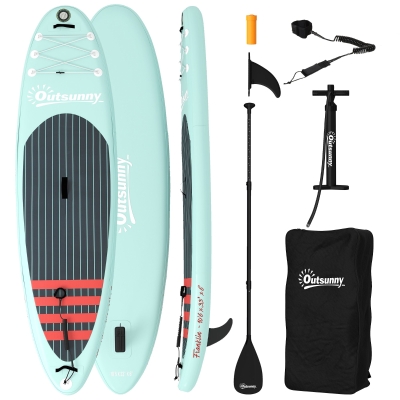 Outsunny Prancha de Paddle Surf Insuflável 320 cm com Superfície Antiderrapante Remo de Alumínio Ajustável Quilha Bomba e Mochila