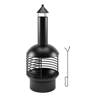 Outsunny Chimney Fire Pit, Portable Wood Burning Firepit with Poker, Charcoal Grid, Outdoor Fireplace for Garden Patio, Black