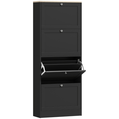 HOMCOM Schuhschrank für 24 Paar, Schuhschrank mit 4 Klappschubladen, verstellbare Einlegeböden, 60x23,5x151cm, schwarz