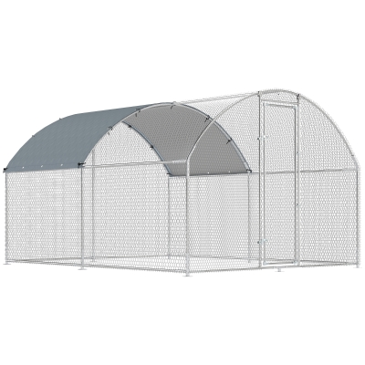PawHut Galinheiro Exterior 2,8x3,4x1,9 m Cobertura de Tecido Oxford Anti-UV Impermeável Fechos para 10-16 Galinhas Prata