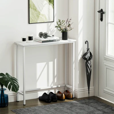 HOMCOM Modern Console Table, Entryway Table with Marble-Grain Top and Metal Frame for Living Room, Hallway, White
