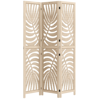 HOMCOM Paravent Bois 3 Panneaux 120x170cm Pliable Motif Feuille
