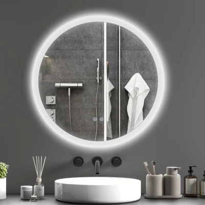 kleankin Miroir LED Rond 70cm Antibuée Blanc/Argent