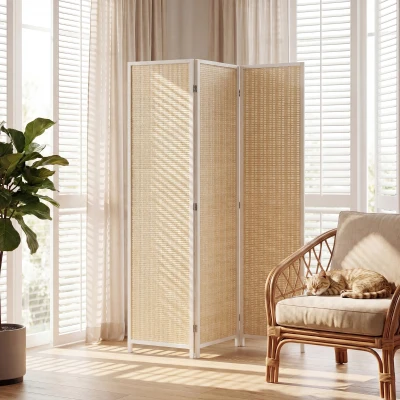 HOMCOM Paravent Bois Pliable 3 Panneaux 135x180cm Blanc