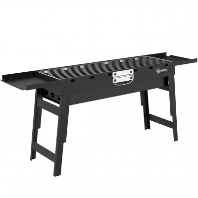 Outsunny Portable BBQ Grill, Foldable Charcoal Grill for Camping and Picnics with 2 Side Shelves and Handle, Black