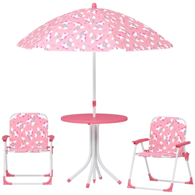 AIYAPLAY Salon Enfant Table 2 Chaises Pliantes Parasol Jungle Rose