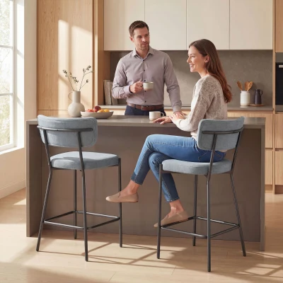 HOMCOM Set 2 Sgabelli Bar con Schienale in Tessuto Grigio Chiaro