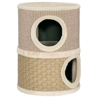 PawHut Arranhador em Forma de Cilindro para Gatos com 3 Níveis Plataforma e Caverna Confortável 37,5x37,5x70 cm Caqui e Bege