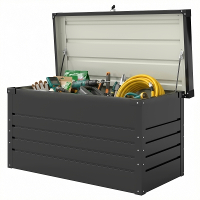 Outsunny Coffre Rangement Métal 450L Verrouillable Gris Anthracite