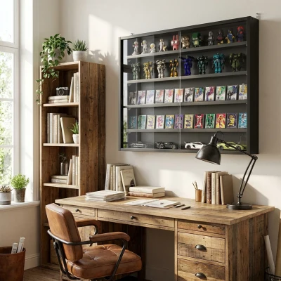 HOMCOM Vitrine Murale 5 Étagères Réglables 2 Portes Noir