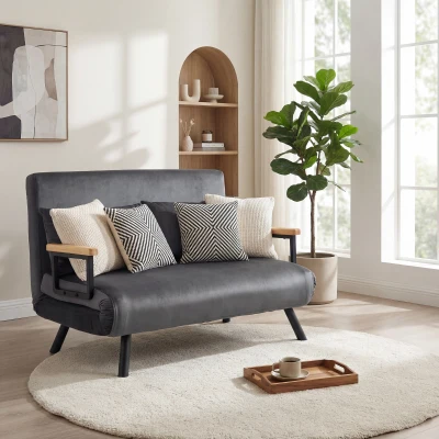 HOMCOM Canapé convertible 2 places avec dossier réglable sur 5 niveaux et 2 coussins rembourrés pour salon, chambre d'amis