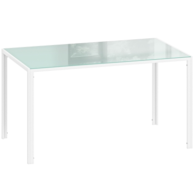 HOMCOM Mesa de Comedor de Cristal Rectangular para 6 Personas con Patas de Metal para Cocina Salón 140x80x75 cm Blanco