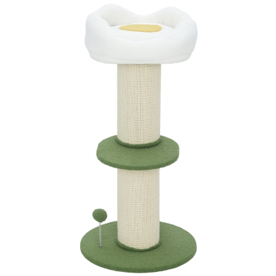 PawHut Arbre à Chat 92cm Sisal avec Couchage Fleur Vert