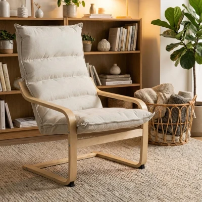 HOMCOM Fauteuil Moderne Salon Crème avec Accoudoirs et Coussins