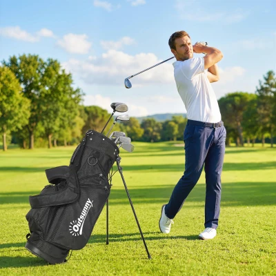 Outsunny Golf Stand Bag Waterproof 6-Way Dividers Grey
