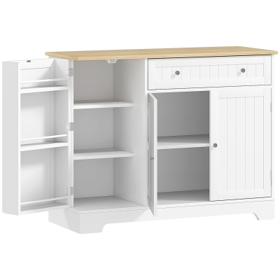 HOMCOM Aparador de Cocina Armario de Cocina 3 Estantes de Puerta Cajón Estantes Ajustables para Comedor 105x40x83 cm Blanco