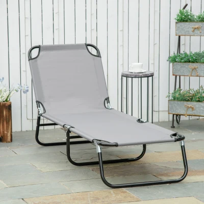 Outsunny Zonnebed, 5-voudig verstelbare rugleuning, snel drogend, metalen frame, 188 x 56 x 28 cm, Grijs