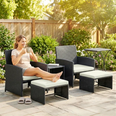 Outsunny 6pc Rattan Patio Furniture Set with Cushions Black