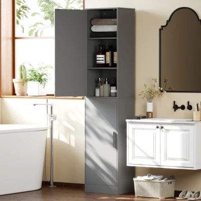 HOMCOM Colonne Salle de Bain 2 Portes 4 Étagères Gris 40x35x180cm