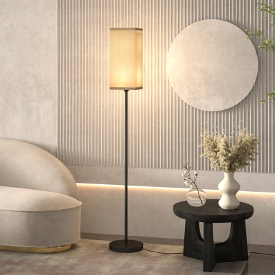 HOMCOM Lampada da Terra con Interruttore a Pedale Nero e Beige