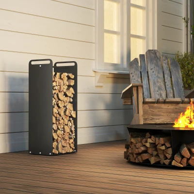 Outsunny Porte-Bûches Intérieur Acier Noir 37x30x90 cm