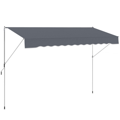 Outsunny Toldo Manual Retrátil 4x1,2 m Altura Ajustável 170-280 cm com Manivela Anti-UV e Impermeável Sem Perfuração Cinzento Escuro