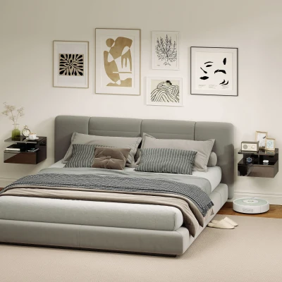 HOMCOM Conjunto de 2 Mesas de Cabeceira Flutuantes com Gaveta e Prateleira Aberta para Sala de Estar, 35x32x22,5 cm Preto Brilhante