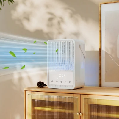 HOMCOM Desk Fan with Humidifier and RGB Light Portable Table Fan with 550ml Water Tank White