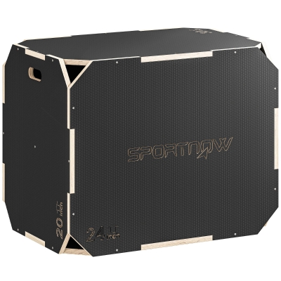 SPORTNOW Cajón Pliométrico de Madera 3 en 1 con 3 Alturas Diferentes Asas sin Esquinas Entrenamiento de Salto 76x61x51 cm Negro