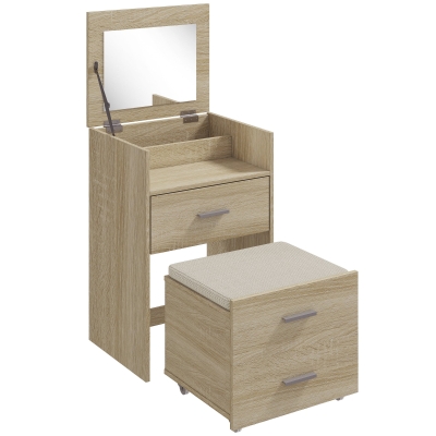 HOMCOM Postazione Trucco con Specchio a Ribalta Sgabello Naturale