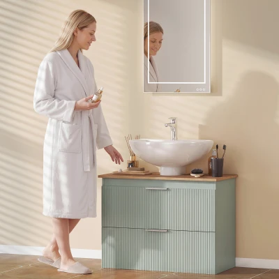 HOMCOM Móvel para Lavatório com 2 Gavetas com Frentes Onduladas Para Lavatórios com ou sem Pedestal 80x40x60 cm Verde e Natural