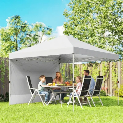 Outsunny Tenda Dobrável 3x3 m Pop-up com Parede Lateral Proteção UPF50+ Empurre Central Altura Ajustável Branco