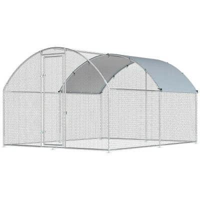 PawHut Poulailler Enclos pour poules en acier galvanisé avec toit 2,8×3,4×1,9m Argent