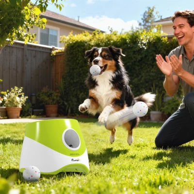 PawHut Automatischer Ballwerfer Interaktive Ballwurfmaschine mit 3 Bälle 3 Distanzen 6m/10 m/14m für kleine mittlere Hunde Grün