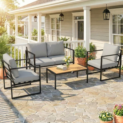 Outsunny 4 Piece Patio Furniture Set with Table, Outdoor Black