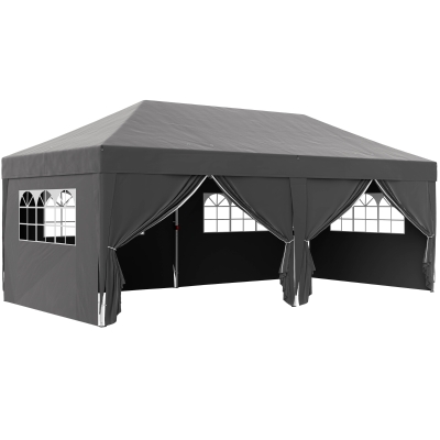 Outsunny Paviljoen ca. 6x3m Stabiel Winterbestendig Pop-up Opvouwbaar Paviljoen met Ramen, Ritsdeuren en Zijwanden, UV-bescherming