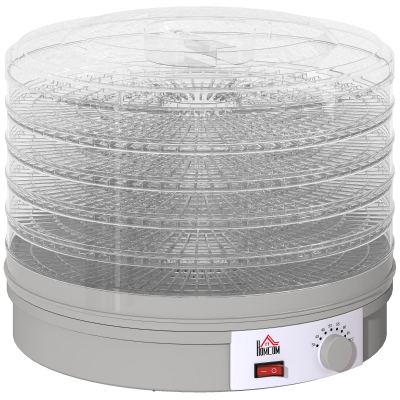 HOMCOM 5-laags voedseldehydrator, 245W droogoven met instelbare temperatuurregeling, Grijs