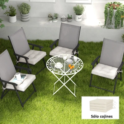 Outsunny Conjunto de Cojines para Sillas de Comedor y Jardín Impermeable con 2 Amarres de Fijación 42x42x5 cm Crema