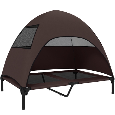 PawHut Hundeliege Outdoor mit Dach, Erhöhtes Hundebett für Große Hunde, 106 x 76 x 99 cm, Kaffee